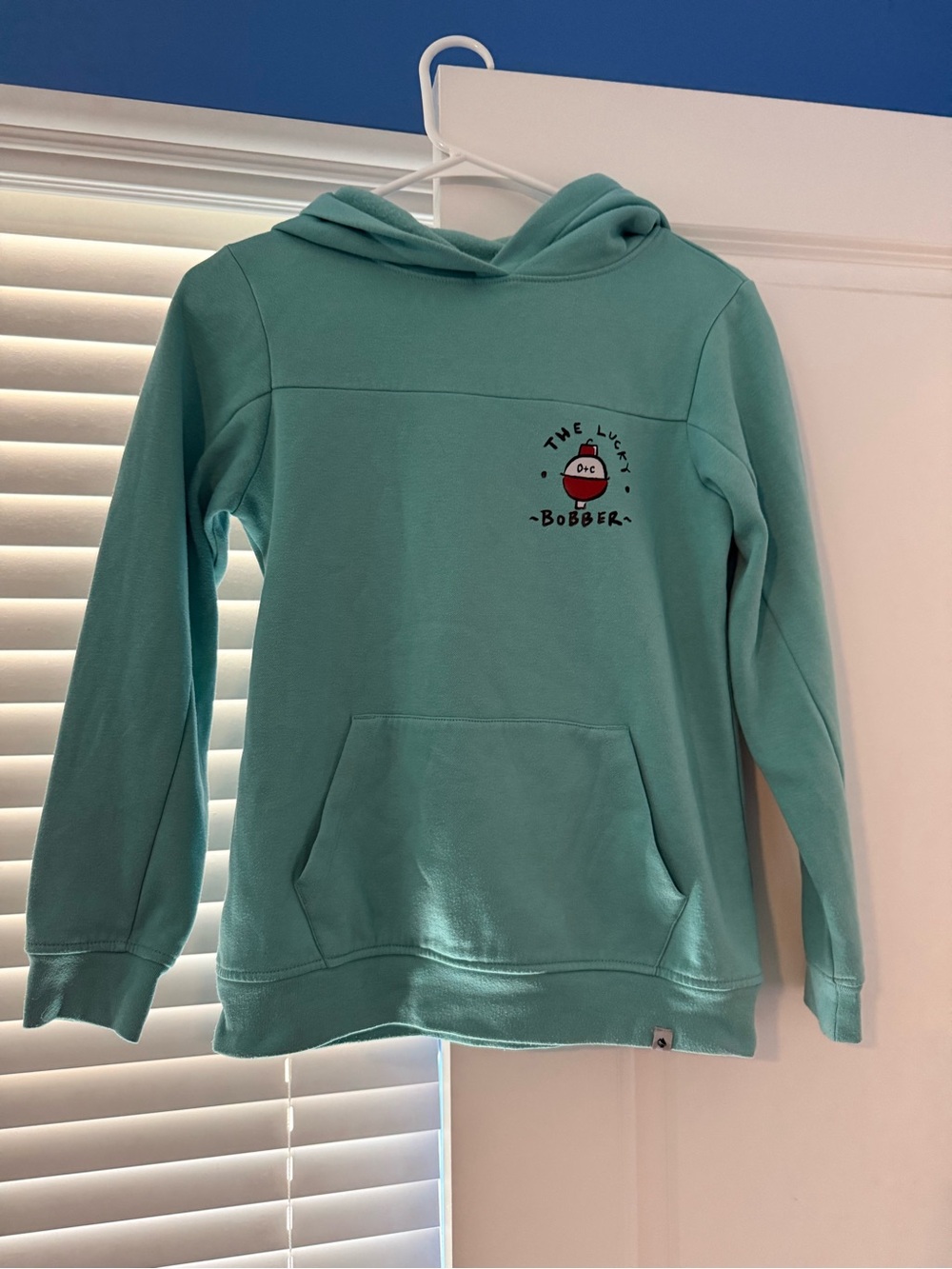 Kids Medium Aqua Hooded Pullover Sweatshirt by Ocean + Coast with Bobber